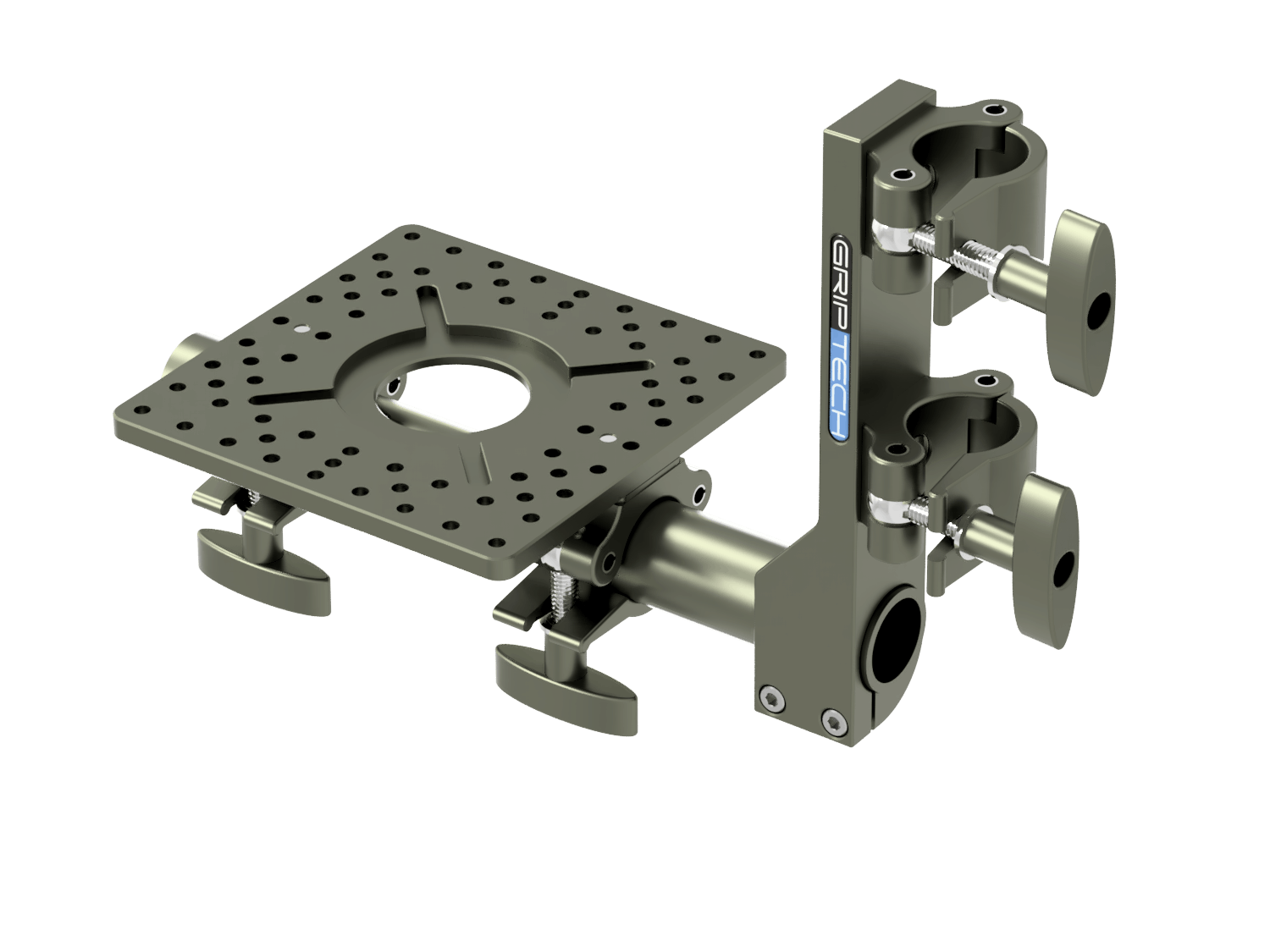 T Bar Bracket+ 1 Scaff Tube (L=600mm) + 1 Small Mounting Plate  + 2 Scaff Half Clamps