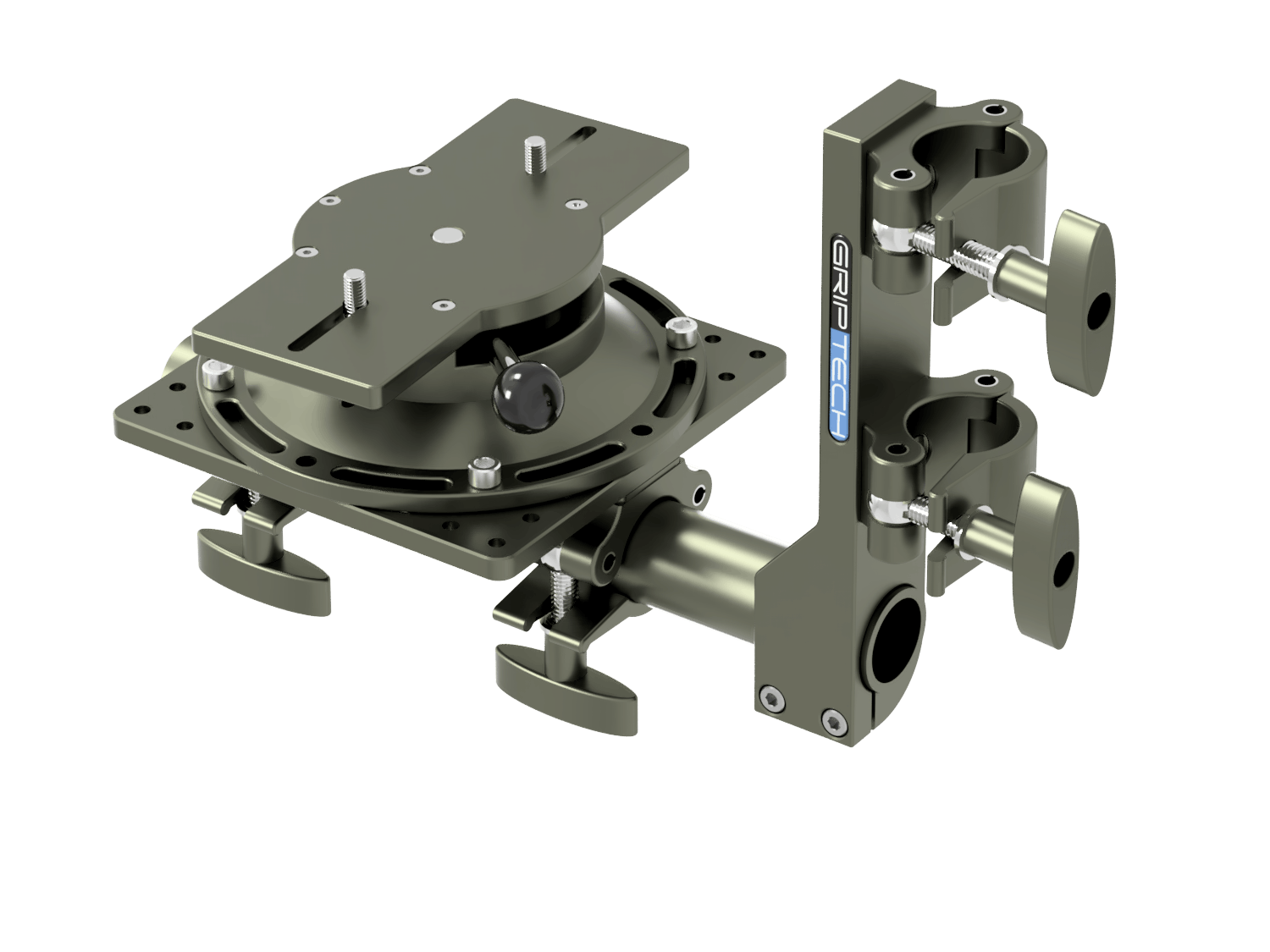 T Bar Bracket+ 1 Scaff Tube (L=600mm) + 1 Small Mounting Plate  + 2 Scaff Half Clamps + 1 Leveling Head